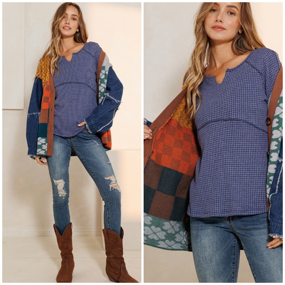 Ces Femme Mixed Knit Denim Oversized Cardigan - Picture 7 of 13